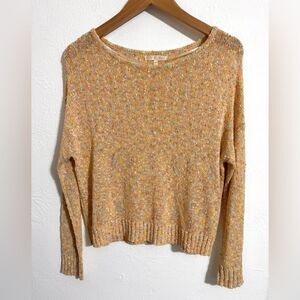 Under Skies | Peach open knit multicolor bouclé cropped sweater, size small